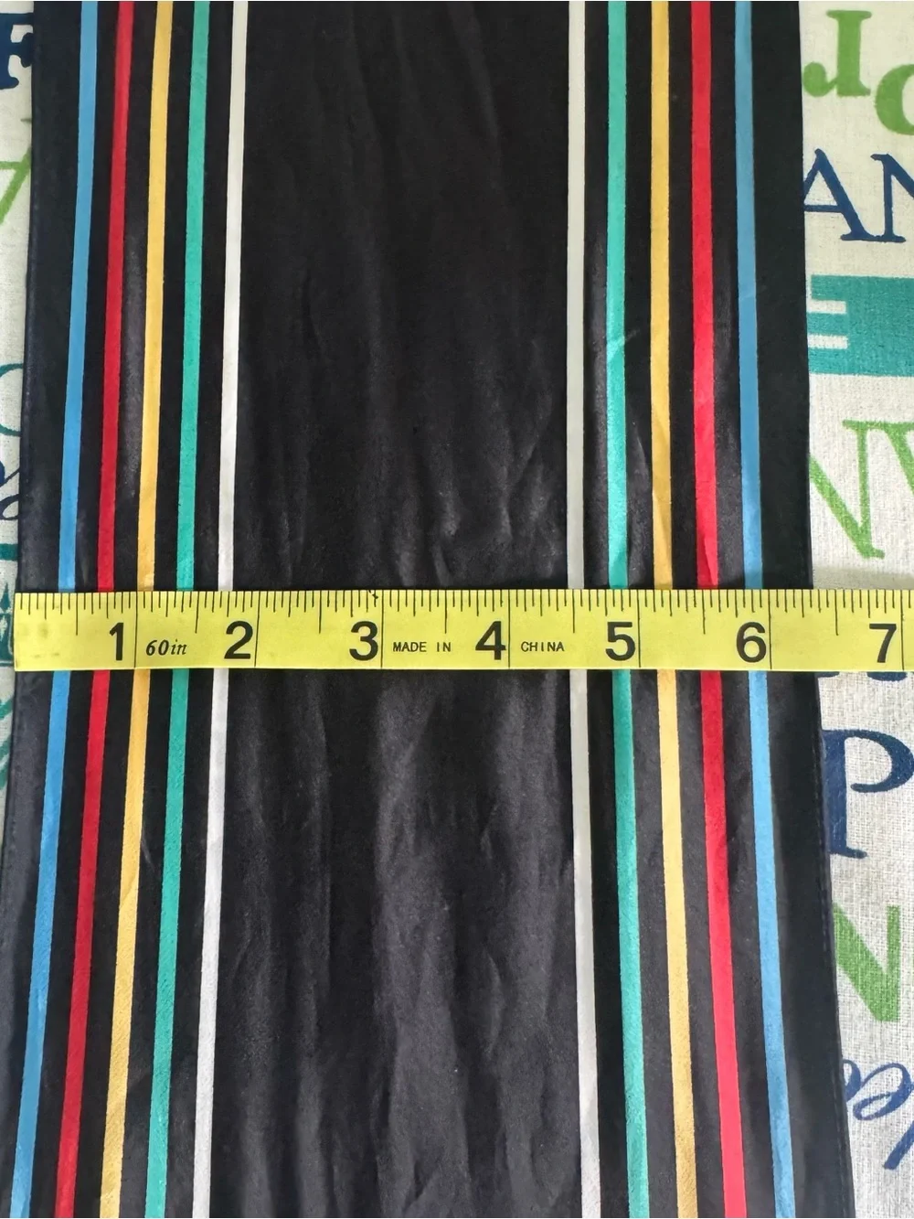 Vintage Vana Black Silk Scarf with Multicolor Stripes